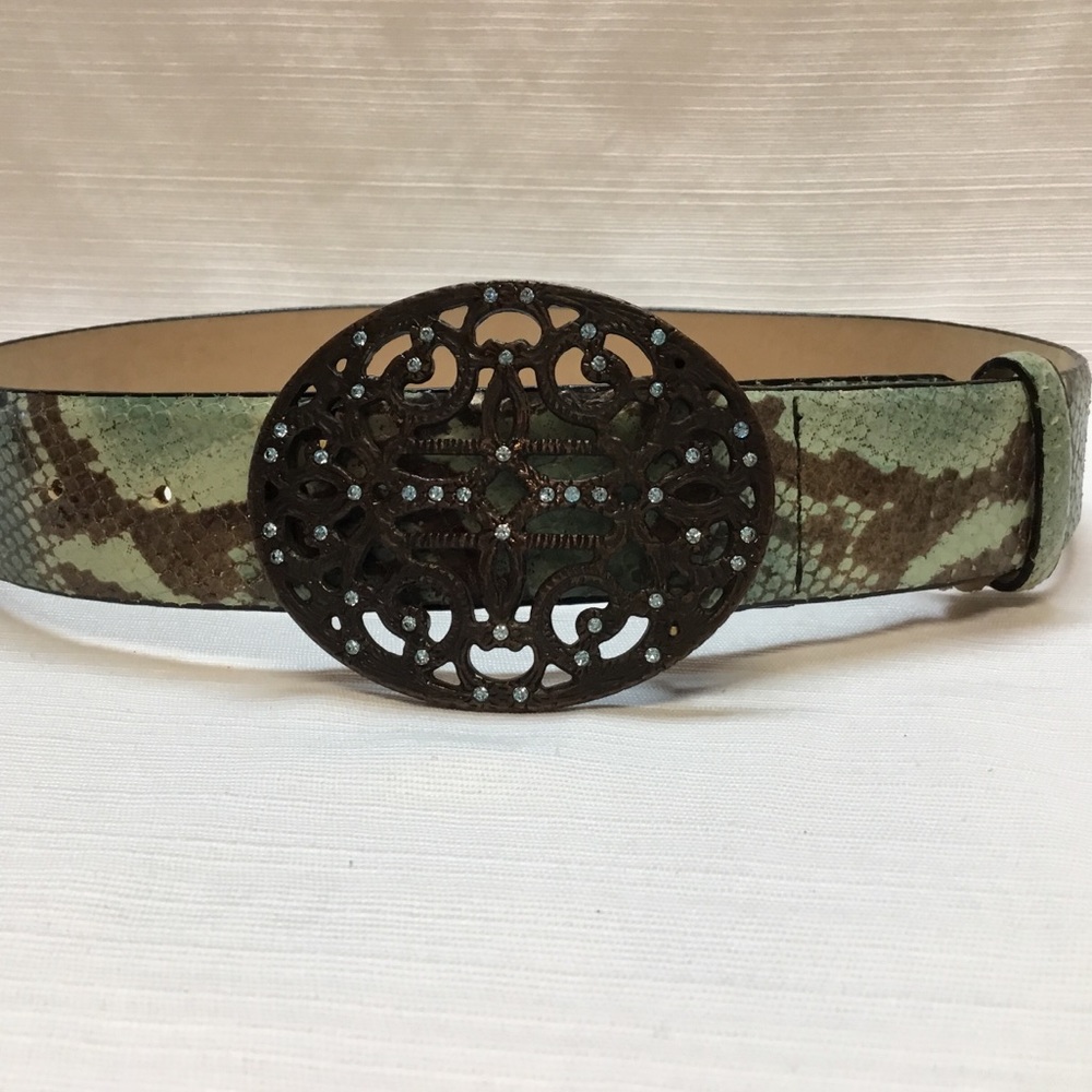 Gorgeous Sandy Duftler python print belt with crystals on the buckle.